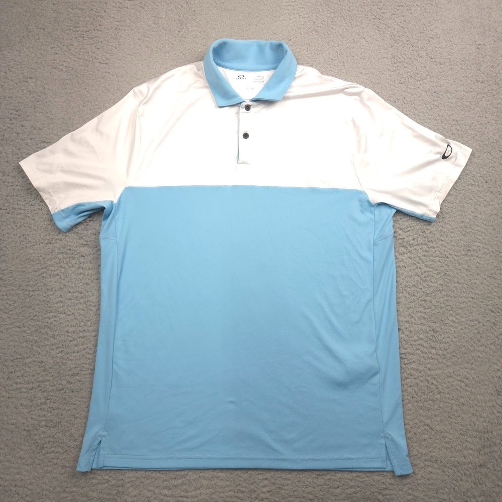 Oakley Polo Shirt Hydrolix Colorblock Recycled Polyester Mens L White‎ Blue Golf